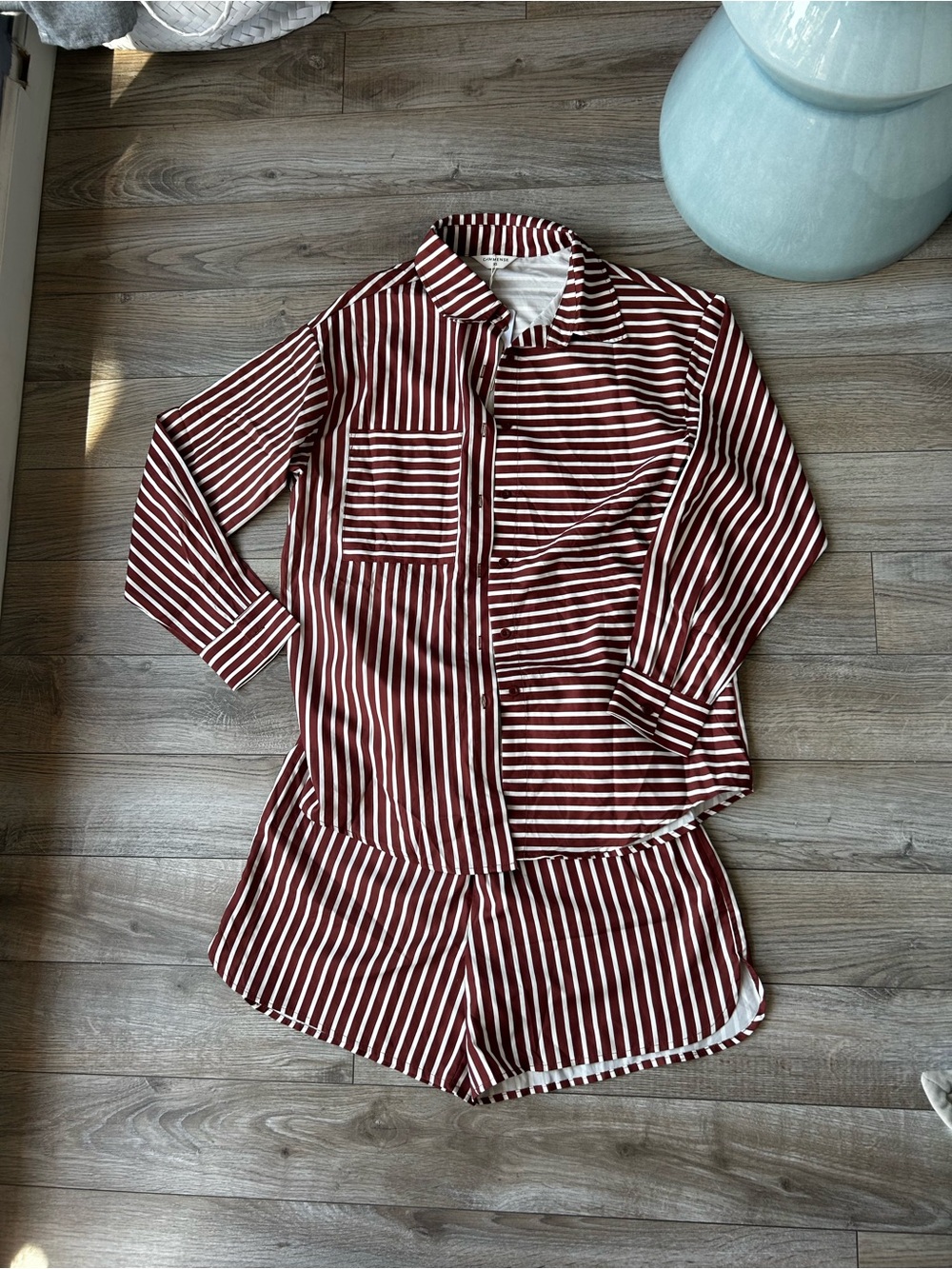 Commense Burgundy and White Striped Shirt